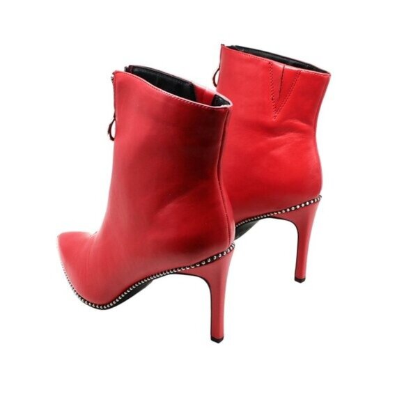 BAR III Womens Red Studded Ball Chain Front Zip Closure Ring Pull Booties - Picture 8 of 9